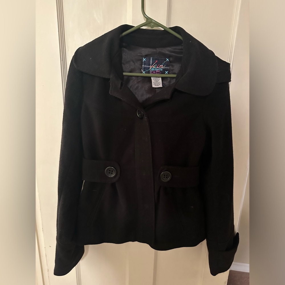 Jack by BB Dakota hooded black short pea coat. Size medium juniors